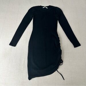 Abercrombie & Fitch Black Long Sleeve Ruched Asymmetrical Hem Dress